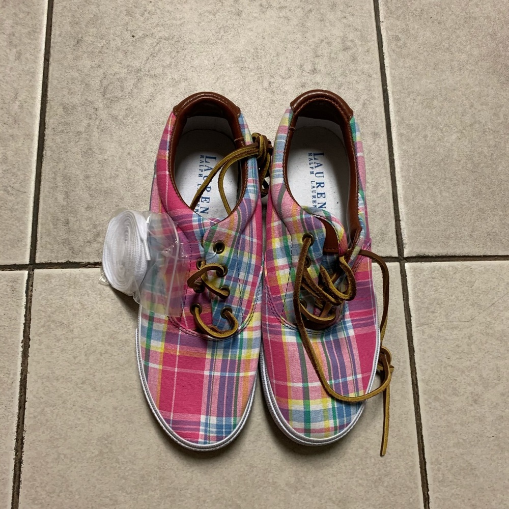 NWT Ralph Lauren Women’s Veeta Casual Low Top Boat Sneaker Shoe in Plaid Canvas